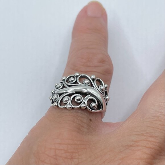 Large Swirl Leaf Bead Sterling Silver Ring, Leaf Ring, Swirl Ring, Silve Ring - Picture 4 of 12